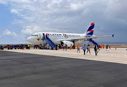 Aircraft on Galapagos Islands runway.