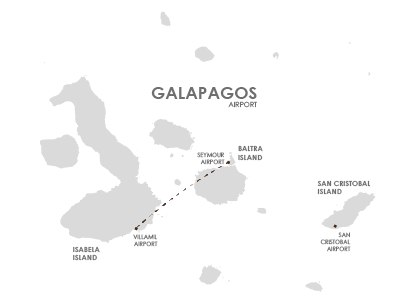 Map with flight route from Isabela Island to Baltra island